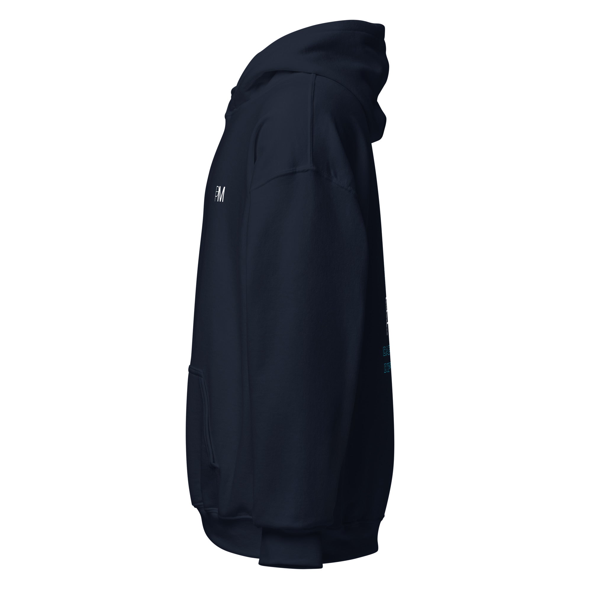 side image of blue hoodie