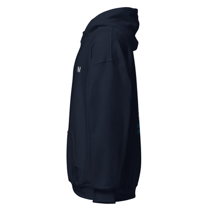 side image of blue hoodie
